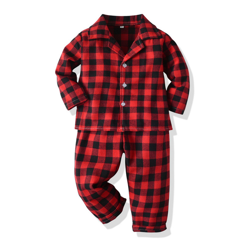 Pajamas caseros para niños clásicos rojos y negros camisas de mangas largas ropa casera pantalones largos sueltos de dos piezas Amazon