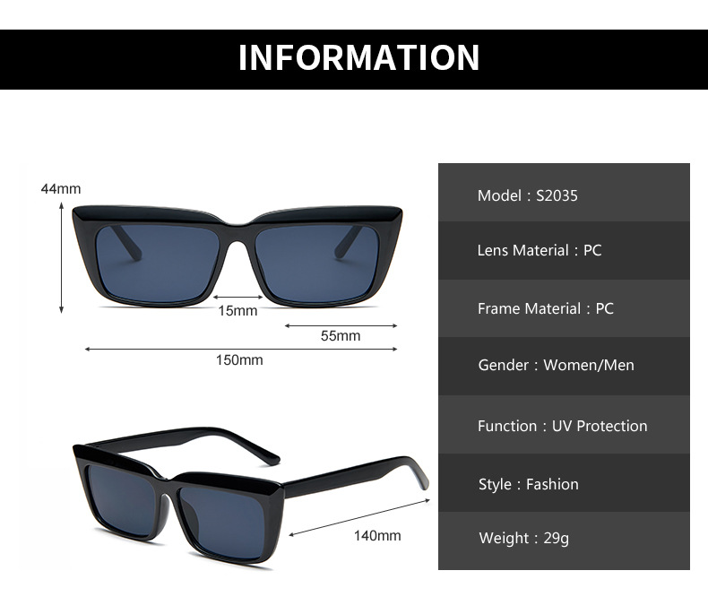 New retro square frame solid color black sunglassespicture3