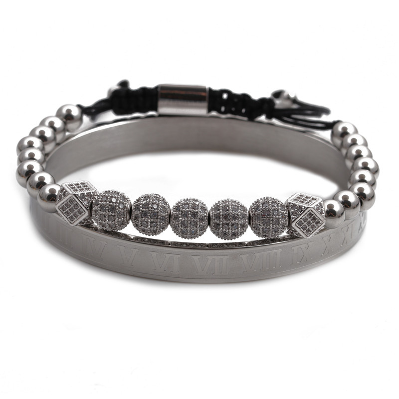 Roman Alphabet Stainless Steel Bracelet Diamond Ball Adjustable Woven Bracelet Suit Wholesale Nihaojewelry display picture 3