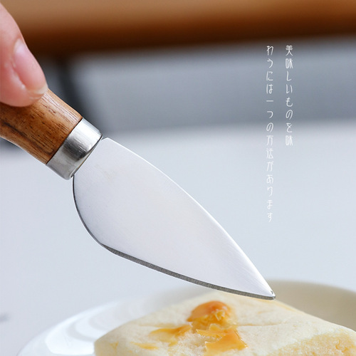 Stainless steel wooden handle cheese knife and fork, creative butter knife set, compact cheese knife