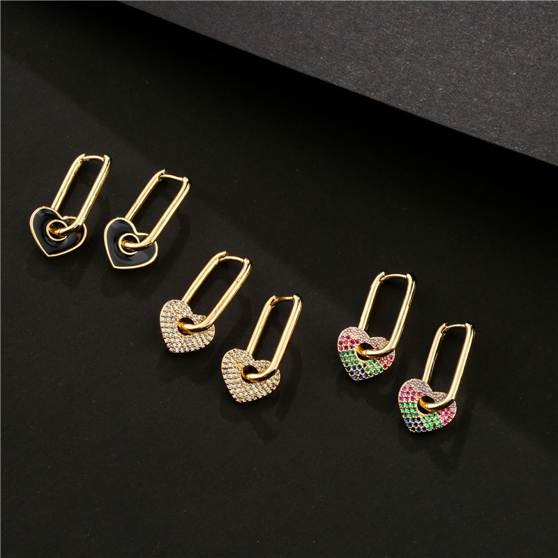 Cross-border New 18k Gold Copper Micro-inlaid Earrings European And American Famous Dripping Oil Heart Earrings  Hot Sale At display picture 4