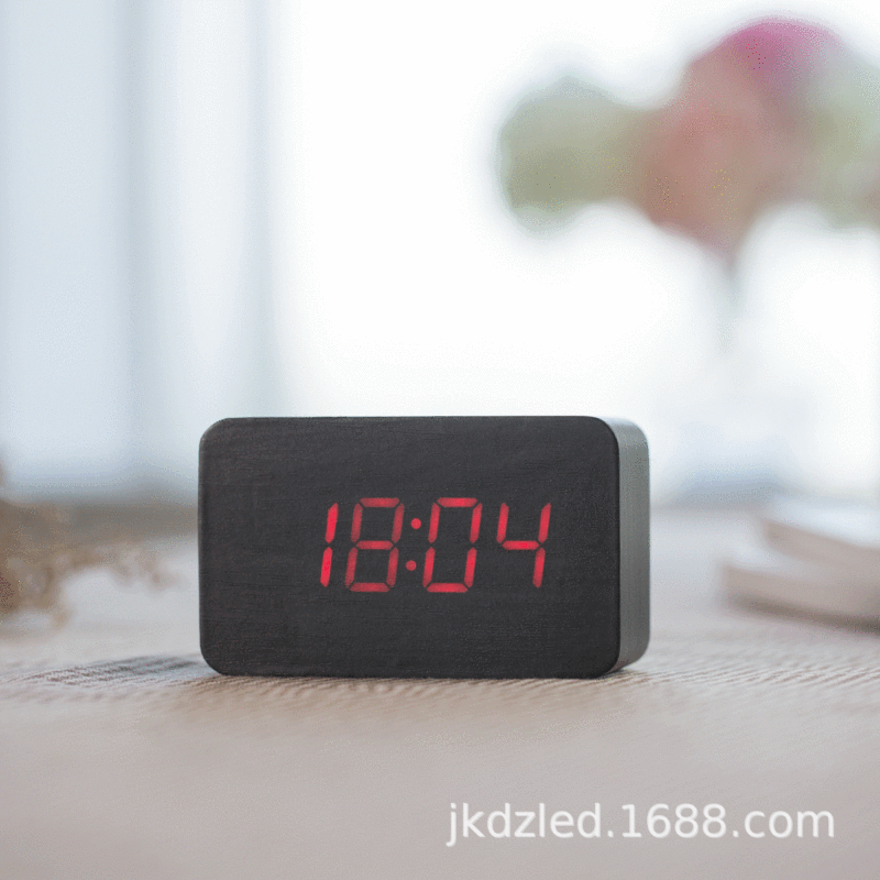Wooden Alarm Clock, Digital Clock, Luminous Silent Led Electronic Voice-Controlled Wooden Bedside Clock, Desktop Night Light