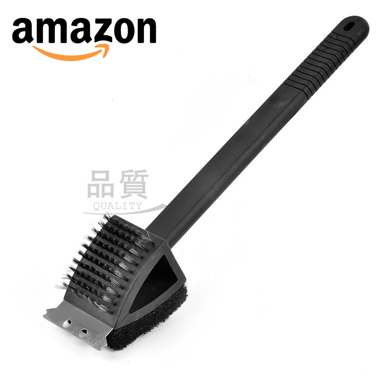 家用塑料烧烤钢丝刷长柄三合一清洁刷烧烤网架清洗配件