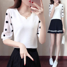 款修身蕾丝雪纺衫韩版短袖tT恤雪纺上衣女装 TS#3283
