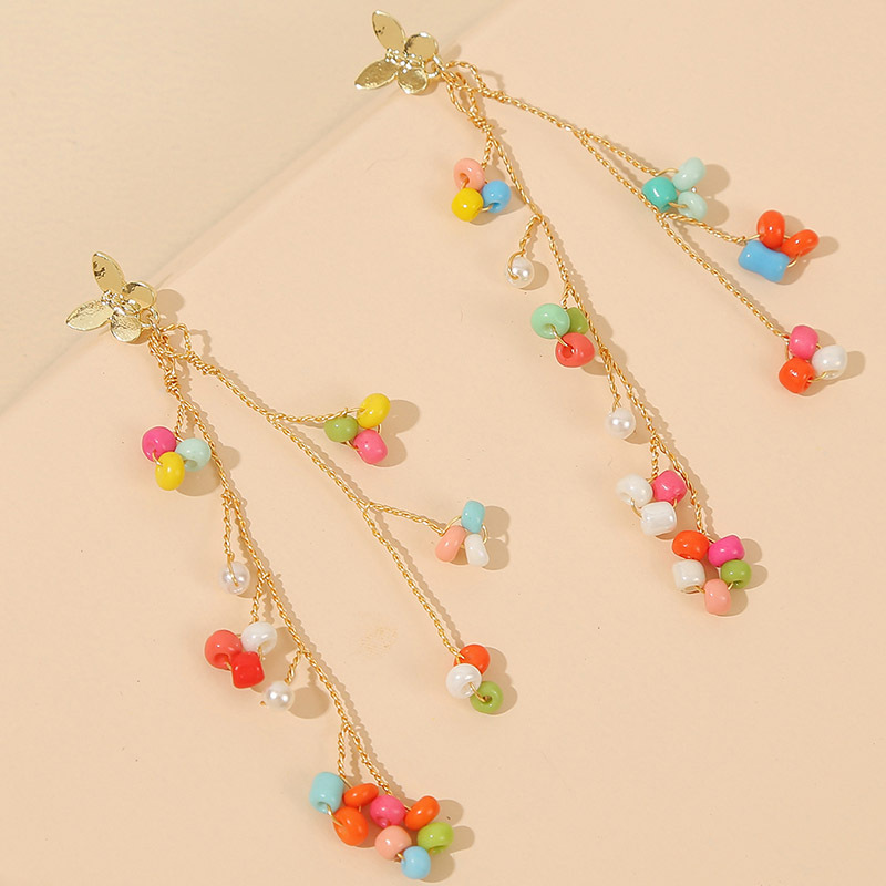 Trendy Long Tassel Leaf Handmade Rice Bead  Cute Woven Resin Earrings Jewelry Wholesale Nihaojewelry display picture 2