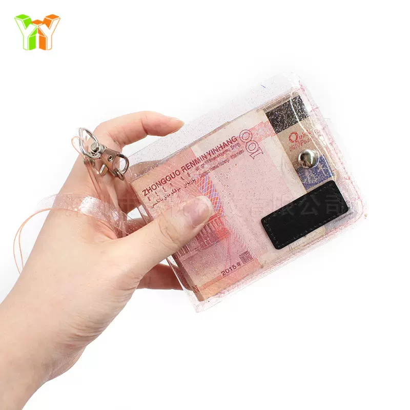 ins风网红证件挂脖卡套透明金葱PVC工作牌吊牌大容量卡包胸牌