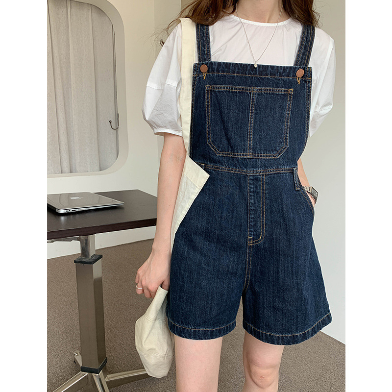 TG high waist buckle pocket strap trousers 2020 summer new simple casual water washing denim shorts 11665