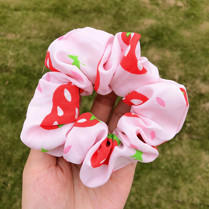 Korean New Fashion Printed Strawberry Cute Cheap Scrunchies Wholesale display picture 7