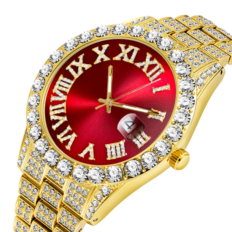 Missfox Europa y América hip hop 2643 tendencia de la moda rhinestone correa de los hombres reloj de cuarzo de moda reloj de diamante completo image 2