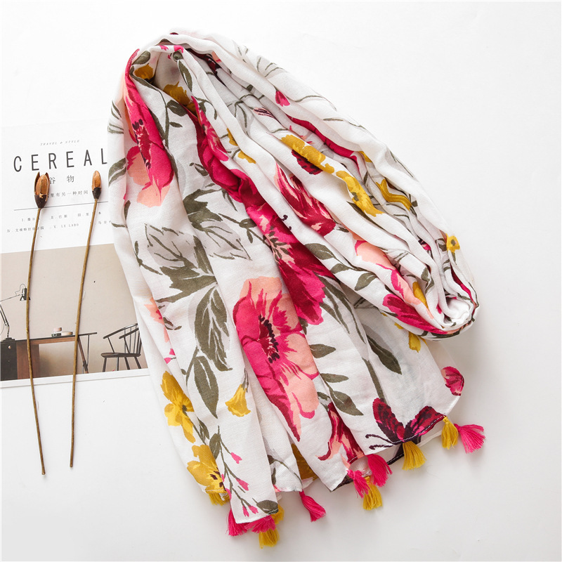 Fashion wild color flower printing ethnic style cotton and linen silk scarf sunscreen shawl for womenpicture26
