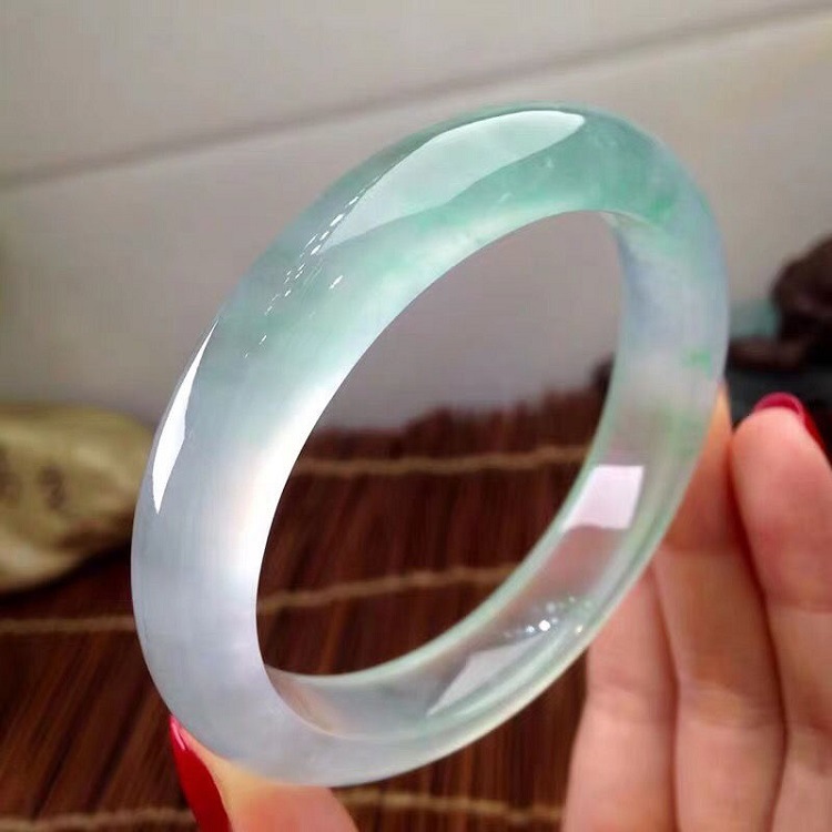 【New Product Selection】Myanmar Ice Type Jadeite Bracelet with Floral Patterns, Round Jade Bracelet, Myanmar Genuine Green Jade Bracelet