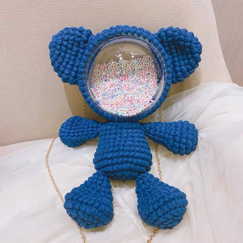 手工编织包包diy布条线材料包 半球亚克力卡通小熊米奇单双斜挎包