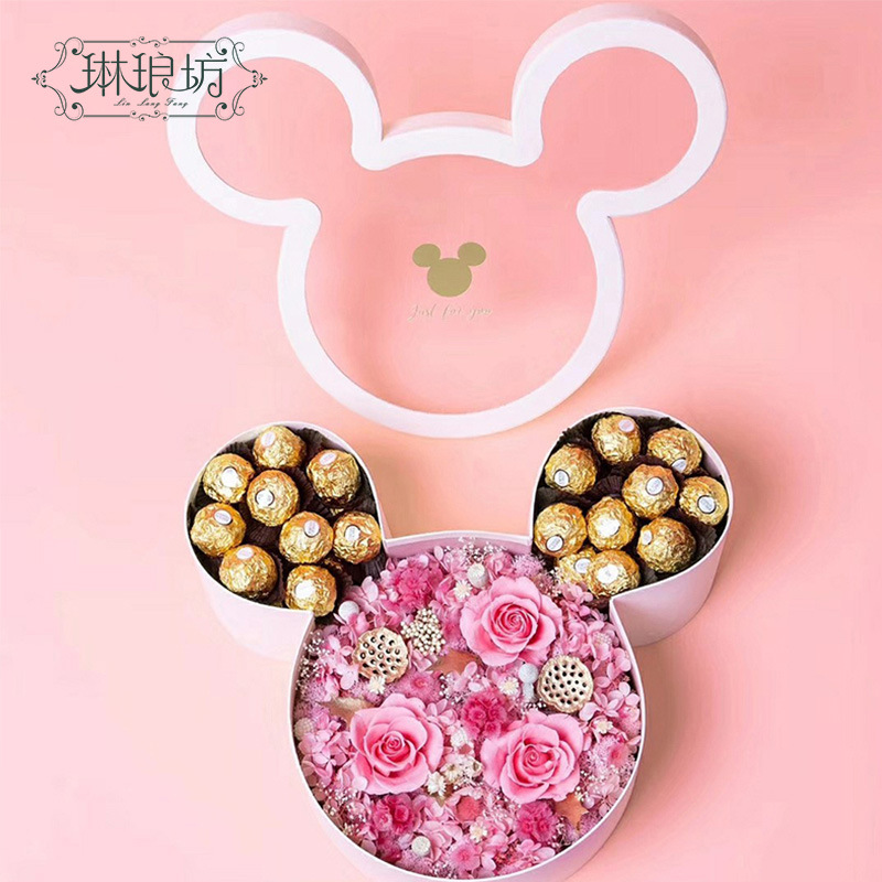 Facebook Mickey caja transparente ventana PVC flor caja de regalo de embalaje DIY hecho a mano floral arreglo de flores caja de ventas directas de la fábrica