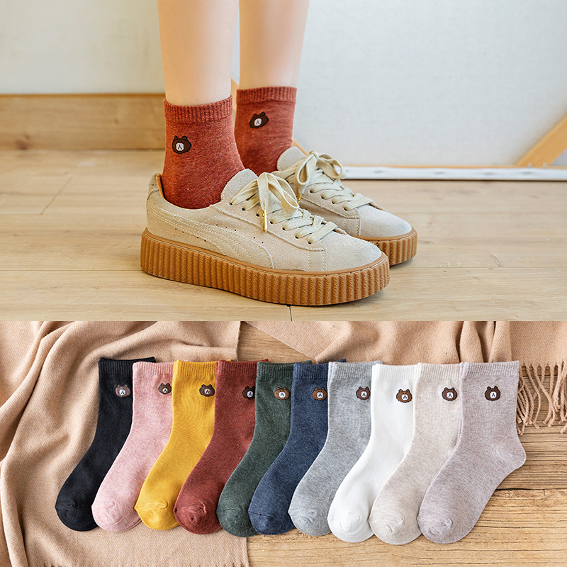 spring and autumn Cotton Tree Socks solar system lovely Little Bear Cartoon Embroidery Medium hose ventilation Little Bear Medium hose
