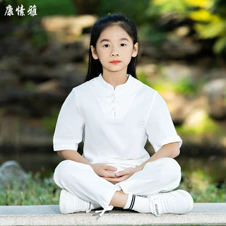 康愫雅弹力棉麻儿童练功服民族风武术太极套装表演禅修打坐禅修服