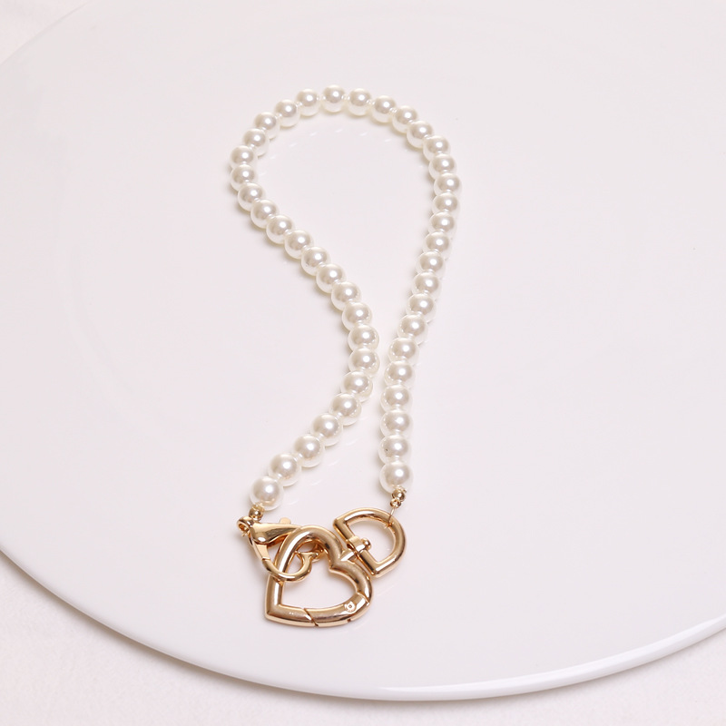 heart lobster clasp pearl clavicle chain