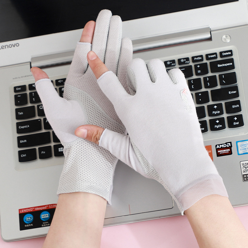 薄款防晒手套大指食指露指防紫外线纯棉手套手心点胶防滑开车手套