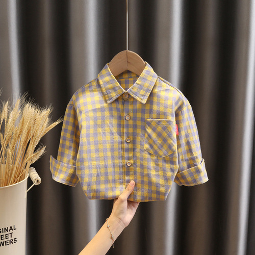 Kids' Clothing: Boys' Small-Kid Lapel Long-Sleeve Shirts –  Spring/Summer Collection – Trendy, Stylish Plaid Shirts for Outfits