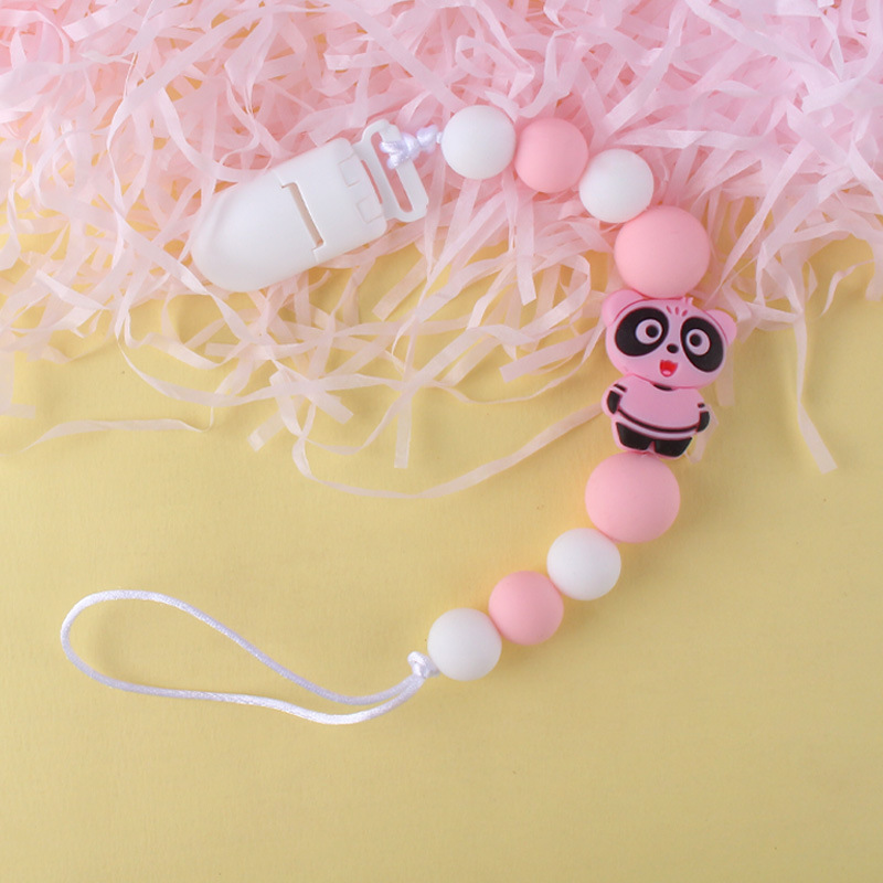 Bebé Panda silicona pezón clip cadena dientes de bebé Cadena de molienda cadena anti-caída calmante teether pezón