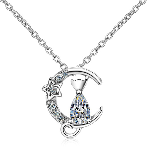 Necklace for women with zirconium diamond cat pendant niche design short clavicle chain necklace
