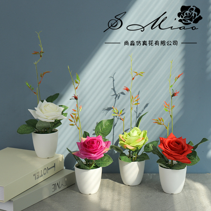 新款 玫瑰盆景 仿真花 厂家直销 人造花 创意摆件 跨境专供 假花