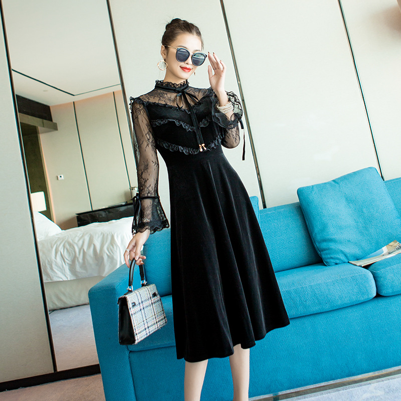 店主推荐连衣裙女秋冬内搭长款丝绒长裙2020新款气质洋气裙子显瘦