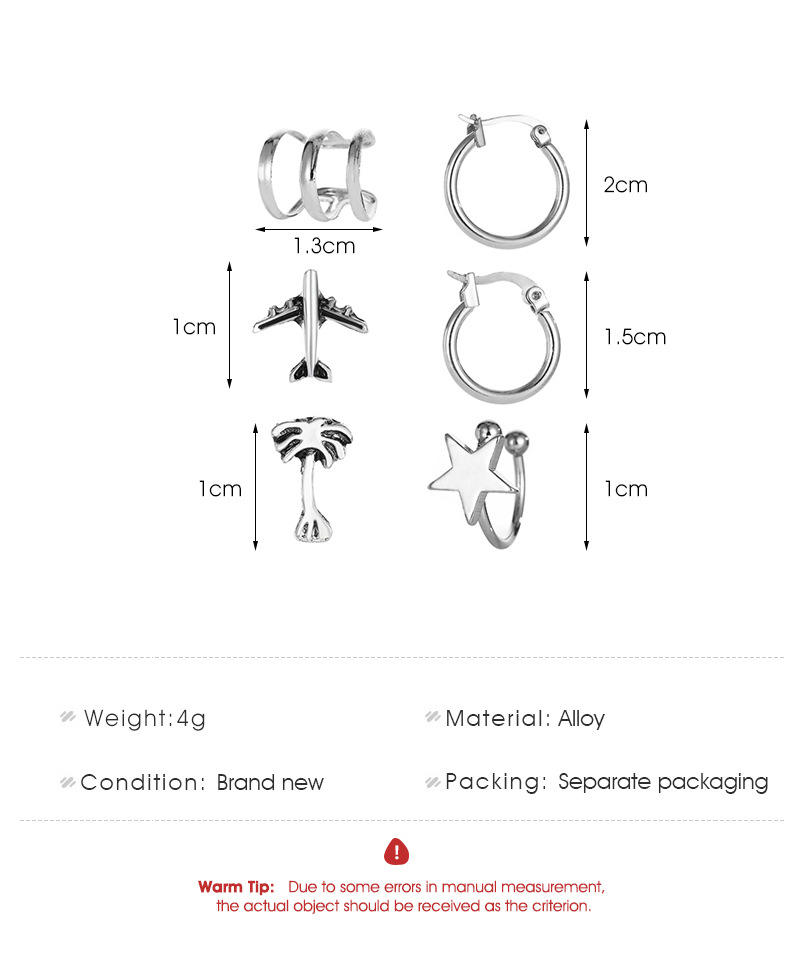 مجموعة أقراط الأذن عبر الحدود الأوروبية والأمريكية الرجعية المعدنية مجموعة أذن طائرة شجرة جوز الهند مسمار أذن شخصية 5 مجموعات من الأقراط display picture 1