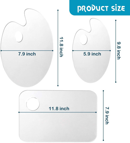 Set of 3 Acrylic Paint Palette with Clear Color Shifter, Elliptical and Square Options, for Acrylic Paints
