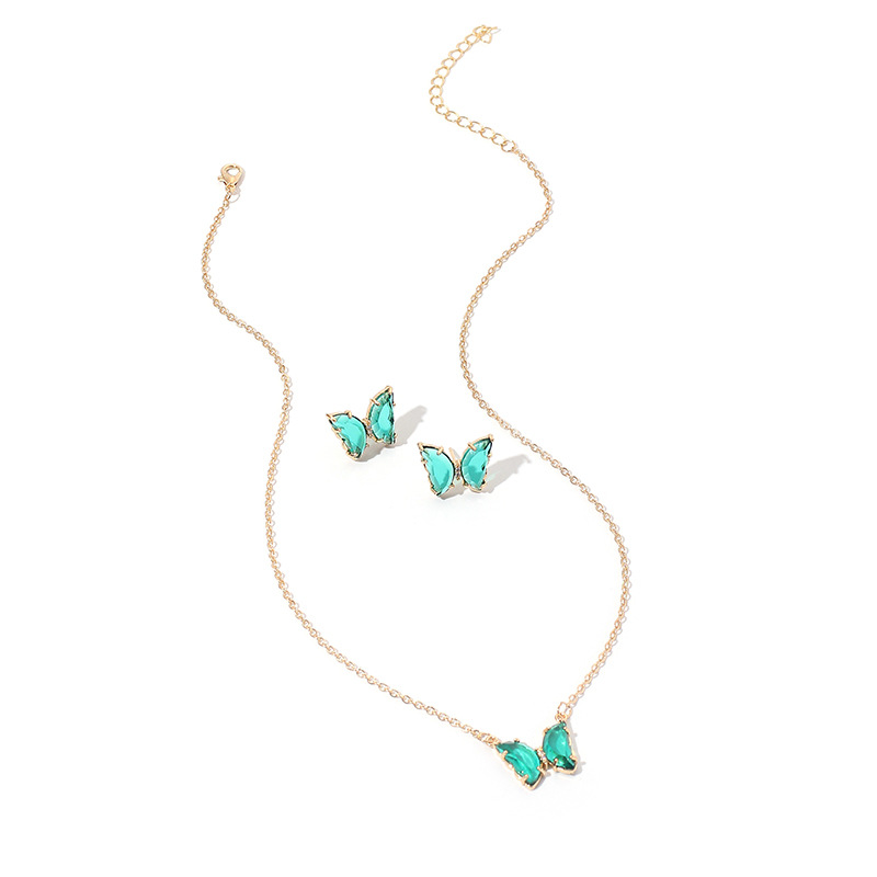 Simple New  Gold Simple Acrylic Diamond Sen Butterfly Pendant Earrings Necklace Clavicle Chain Set display picture 6