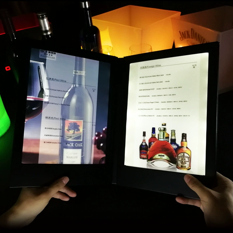 Прямая Продажа с фабрики светоизлучающего двухстраничного меню рецептов кожаный свет меню бар еды