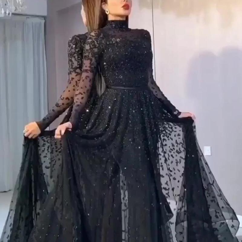 2020 new cross border foreign trade women's independent station eBay sexy hot stamping long sleeve prom dress new style