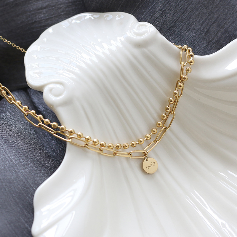 Retro Round Brand Double Round Bead Bracelet Necklace Set