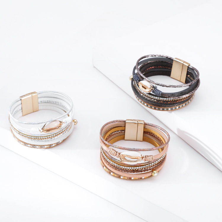 Bohemian shell leather bracelet