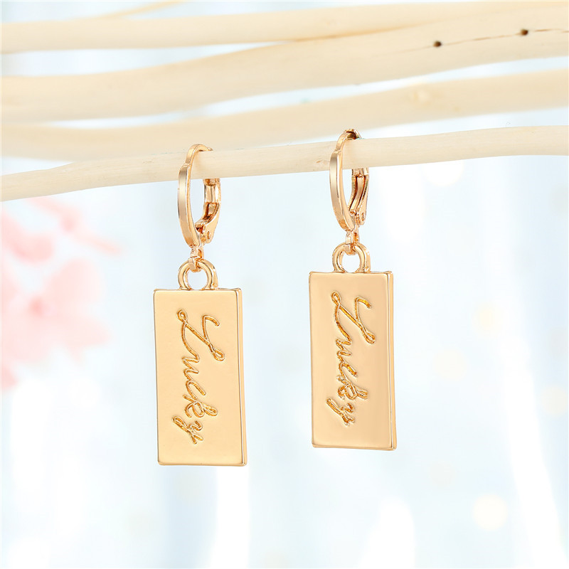 Metal Earrings Rectangular Lucky Pendant Simple Earrings Wholesale Nihaojewelry display picture 1