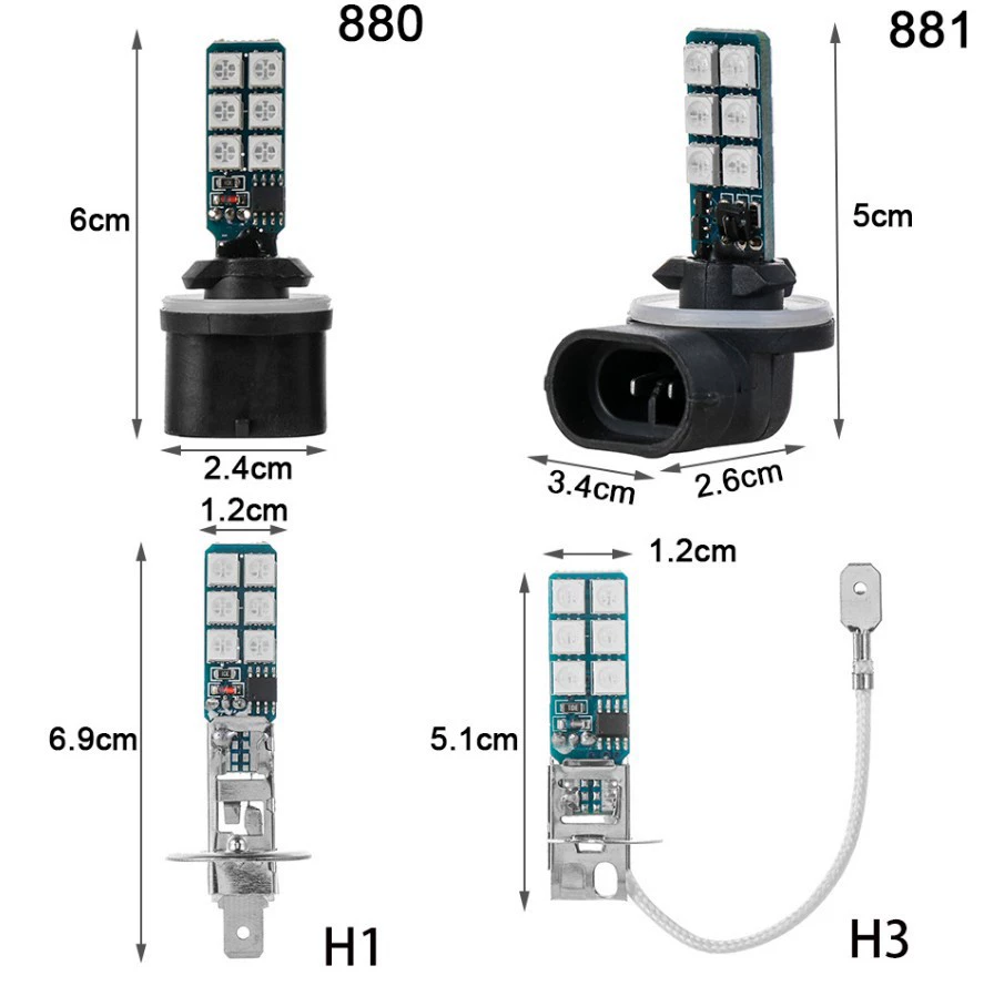 Cross -border посвящено H1 H3 880 881 5050 12smd RGB с пультом цветной туман свет передняя подсветка