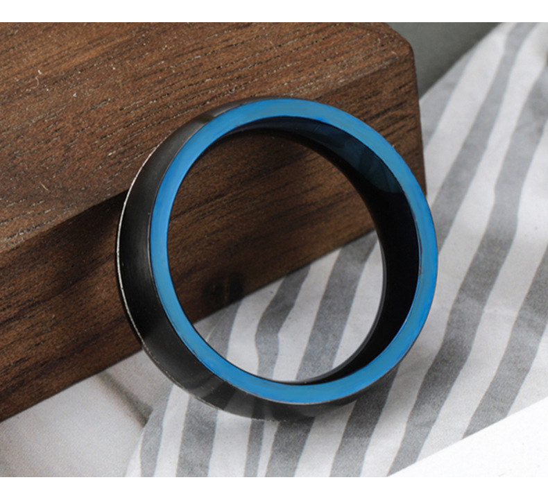 retro simple blue and black twocolor mens stainless steel ringpicture1