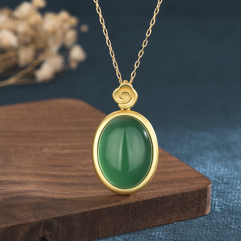 Ladies style design Nigel ancient method gold inlaid chalcedony emerald necklace pendant as a gift for mother