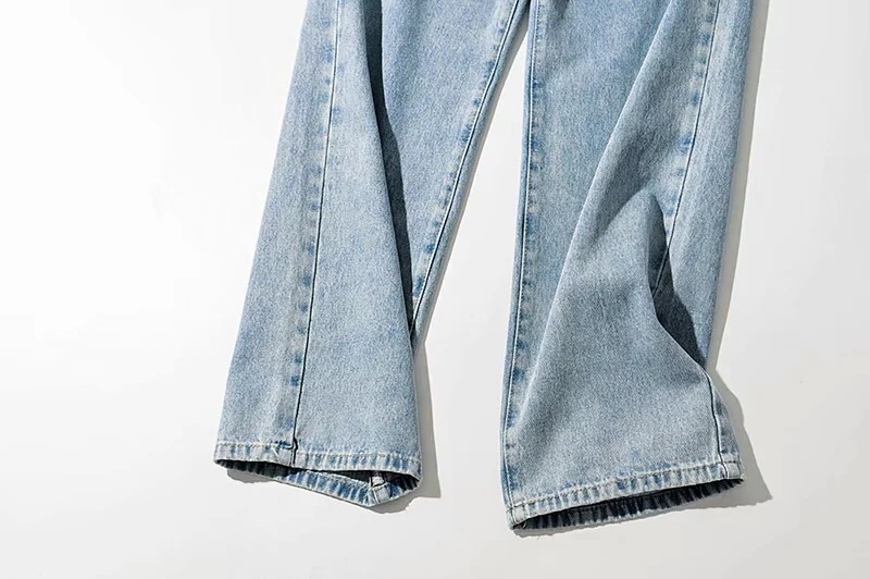 Solid Color Pattern Women's Daily Streetwear Solid Color Full Length Washed Jeans Wide Leg Pants