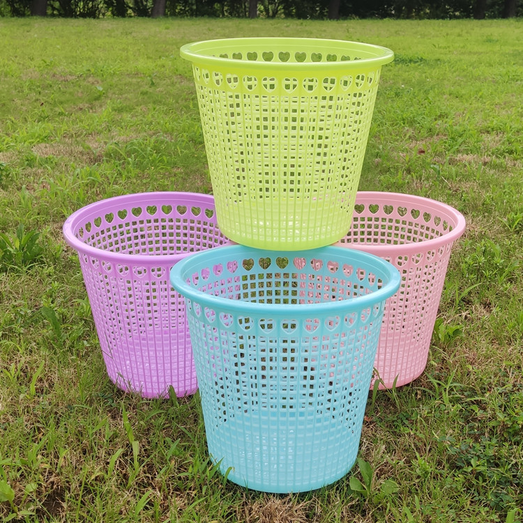 Plastic wastebasket household living room trash can office kitchen bathroom hollow round wastebasket wholesale