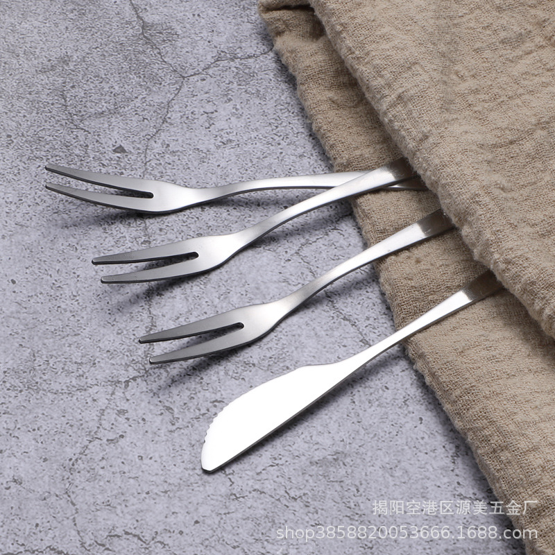 304 Fruit Fork Stainless Steel Household Creative Fruit Sign Moon Cake Knife Fork Cake Fork Two Tooth Fork Cake Sign