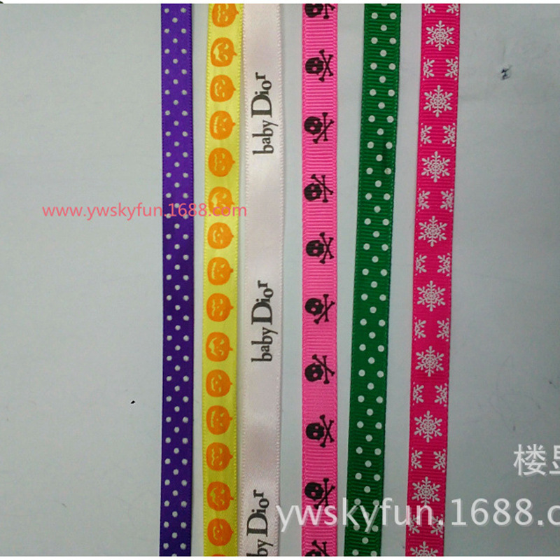 厂家直销织里童装彩带3分印刷花草字母LOGO涤纶丝带 服装辅料彩带