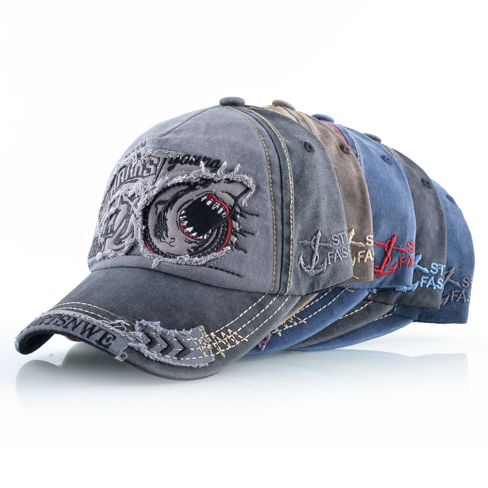 Washed Denim Baseball Cap Men's And Women's Trend Shark Personality Cap Spring And Autumn Shade Hat_voghion.com