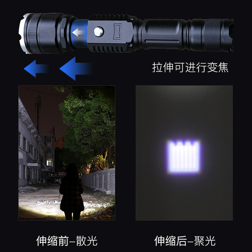 Cross-border new LED flashlight rechargeable outdoor waterproof telescopic zoom multi-function T6 strong light flashlight
