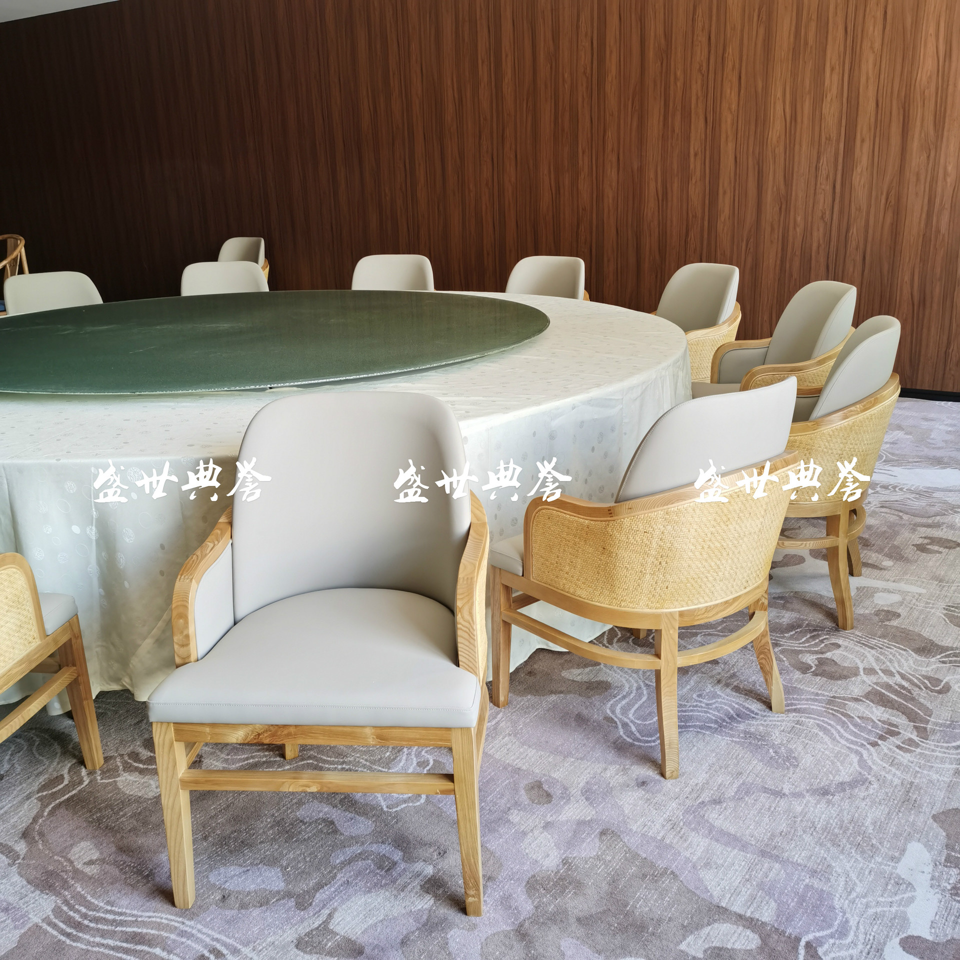 泰州温泉度假酒店包厢实木餐椅会所中式藤制餐椅轻奢现代扶手椅子