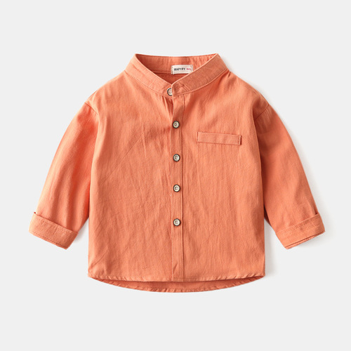 Children's long-sleeved shirts  spring boys' stand-up collar solid color shirts baby tops trendy children's clothing wholesale