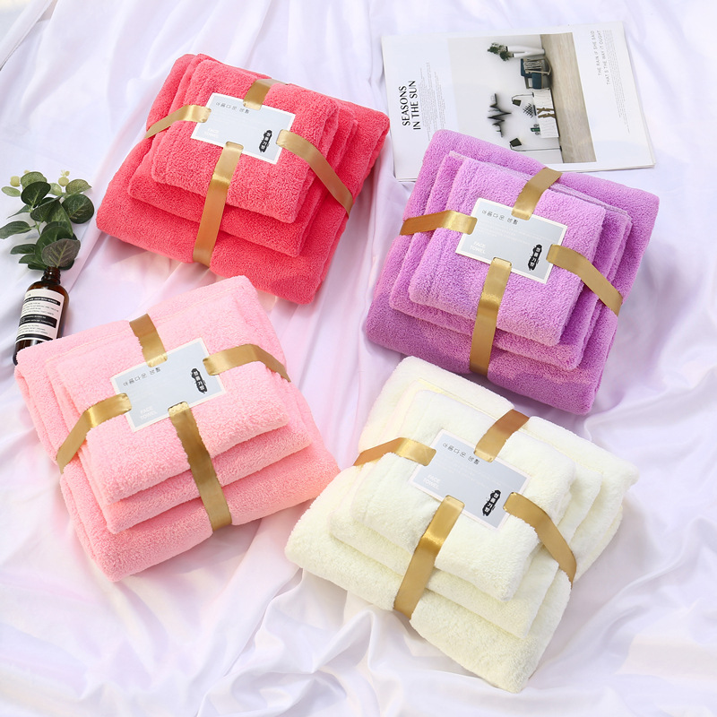 High-density coral fleece towel set stud...