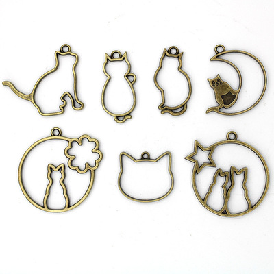 direct deal uv Glue alloy Frame Kitty shape hollow diy Pendant Key buckle Jewelry parts