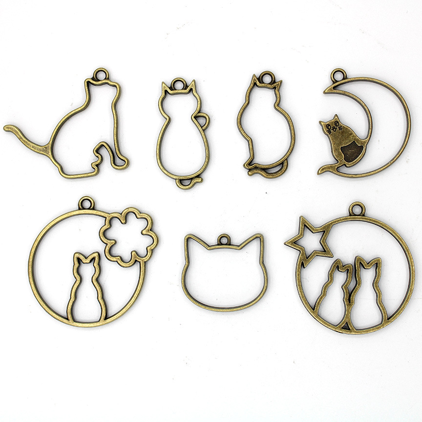 厂家直销uv滴胶合金边框 猫咪形状空心框 diy挂件钥匙扣饰品配件