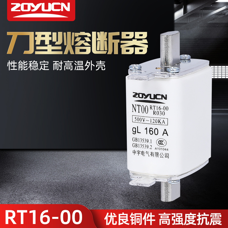 中宇低压熔断器NT00 160A熔芯熔断器芯子陶瓷保险丝RT16-00熔芯