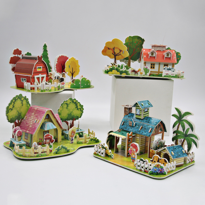 纸质DIY3D立体拼图房子模型益智开发手工拼插拼装儿童玩具礼物